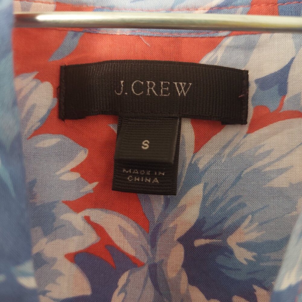 J. Crew Women's Sz S Long Sleeve Ruffle Top Ratti Rio Palm Floral Blue/Orange, - Picture 4 of 5